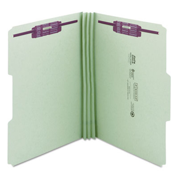 Recycled Pressboard Fastener Folders, 1/3-Cut Tabs, Two Safeshield Fasteners, 3" Expansion, Legal Size, Gray-Green, 25/Box