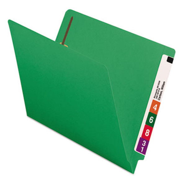 Heavyweight Colored End Tab Fastener Folders, Straight Tab, Expands 0.75", 2 Fasteners, Letter Size, Green, 50/Box