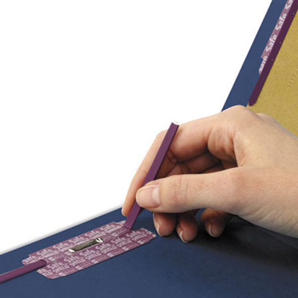 End Tab Pressboard Classification Folders, Six Safeshield Fasteners, 2" Expansion, 2 Dividers, Letter Size, Dark Blue, 10/Box