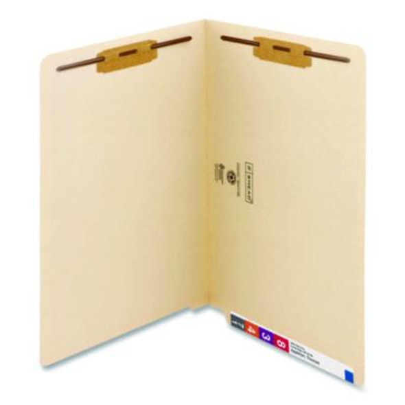 End Tab Fastener Folders With Reinforced Straight Tabs, 11-Pt Manila, 2 Fasteners, Legal Size, Manila Exterior, 50/Box