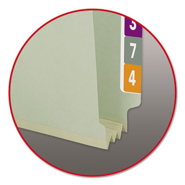 End Tab Pressboard Classification Folders, Straight Tab, Expands 3", 2 Safeshield Fasteners, Legal Size, Gray-Green, 25/Box