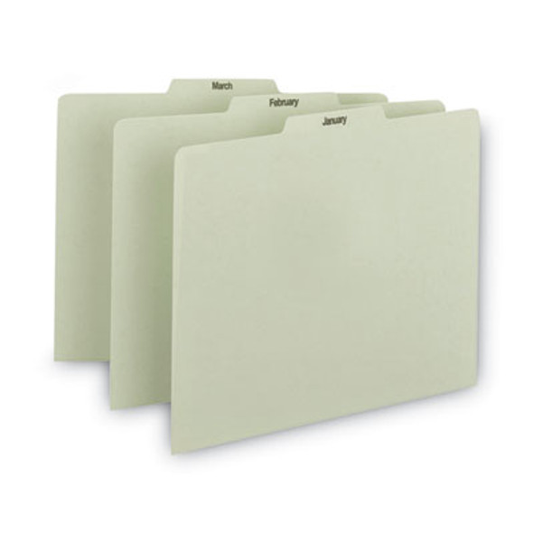 100% Recycled Monthly Top Tab File Guide Set, 1/3-Cut Top Tab, January To December, 8.5 X 11, Green, 12/Set