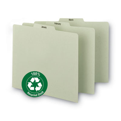 100% Recycled Monthly Top Tab File Guide Set, 1/3-Cut Top Tab, January To December, 8.5 X 11, Green, 12/Set