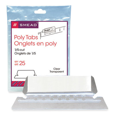 Poly Index Tabs And Inserts For Hanging File Folders, 1/5-Cut, White/Clear, 2.25" Wide, 25/Pack