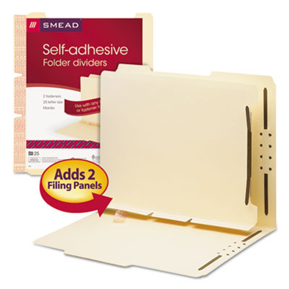 Self-Adhesive Folder Dividers With Twin-Prong Fasteners For Top/End Tab Folders, 1 Fastener, Letter Size, Manila, 25/Pack
