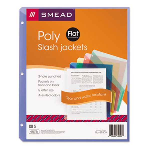 Organized Up Poly Slash Jackets, 2-Sections, Letter Size, Assorted Colors, 5/Pack