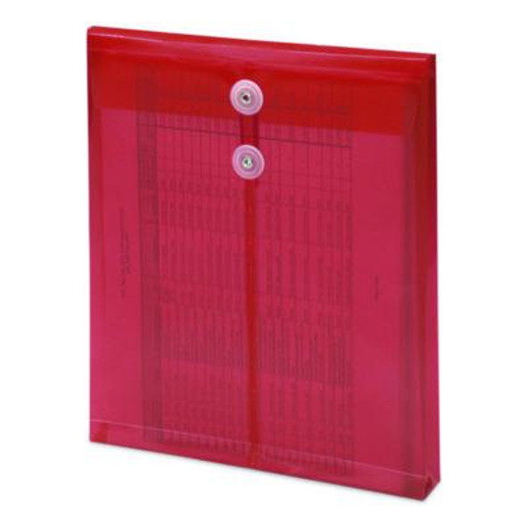 Poly String And Button Interoffice Envelopes, Open-End (Vertical), 9.75 x 11.63, Transparent Red, 5/Pack