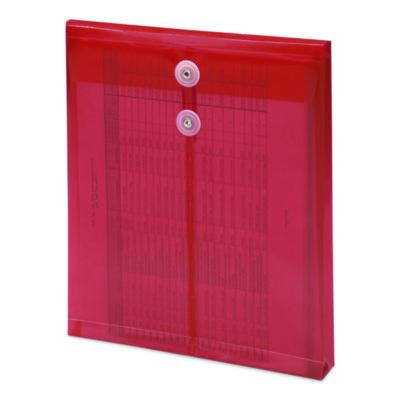 Poly String And Button Interoffice Envelopes, Open-End (Vertical), 9.75 x 11.63, Transparent Red, 5/Pack