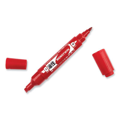 Mono Twin Bold Permanent Marker, Fine/Broad Tips, Red, 10/Box