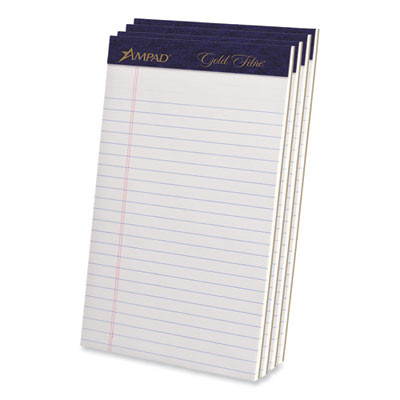Gold Fibre Writing Pads, Narrow Rule, (50) White 5 x 8 Sheets, 4/Pack