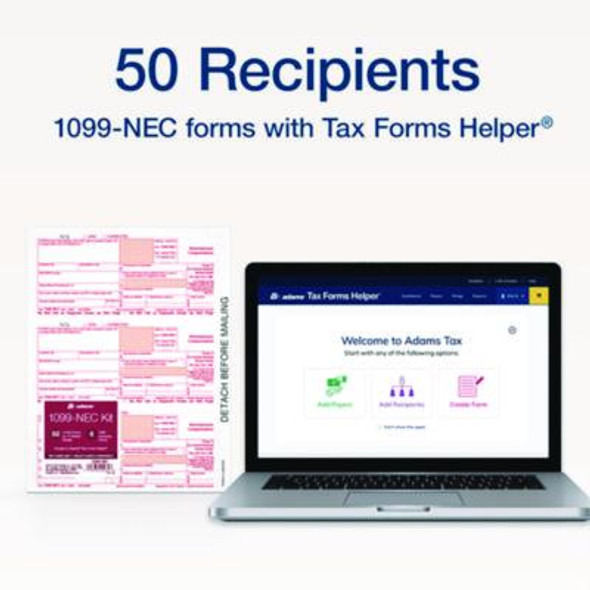 4-Part 1099-Nec Tax Forms With Tax Forms Helper, Fiscal Year: 2024, Carbonless, 8.5 x 3.5, 3 Forms/Sheet, 50 Forms Total
