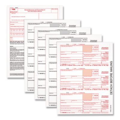 4-Part 1099-Nec Tax Forms With Tax Forms Helper, Fiscal Year: 2024, 8.5 x 3.5, 3 Forms/Sheet, 50 Forms Total