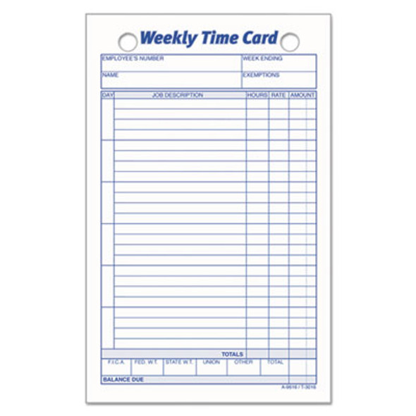Weekly Employee Time Cards, One Side, 4.25 X 6.75, 100/Pack