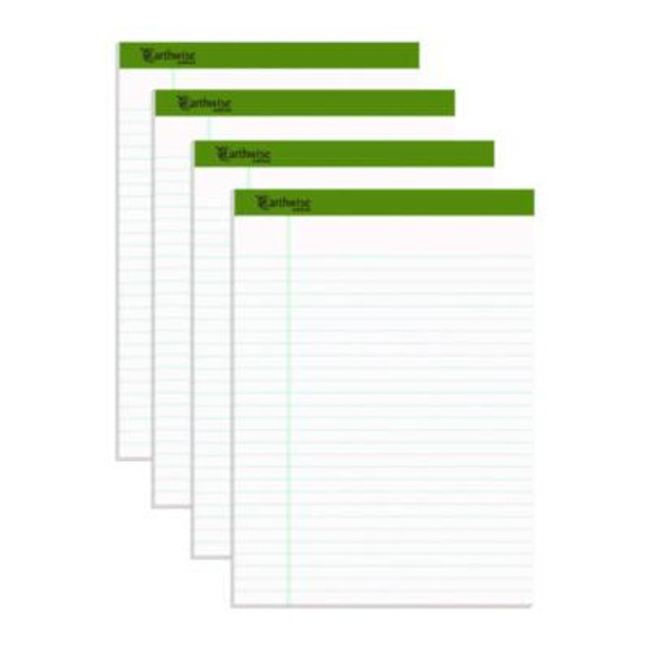 Earthwise By Ampad Recycled Writing Pad, Wide/Legal Rule, Politex Sand Headband, 40 White 8.5 X 11.75 Sheets, 4/Pack