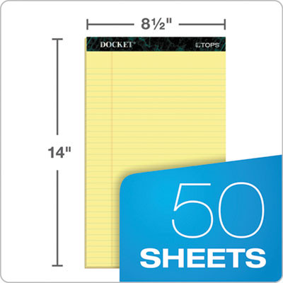 Docket Ruled Perforated Pads, Wide/Legal Rule, (50) Canary Yellow 8.5 x 14 Sheets, 12/Pack