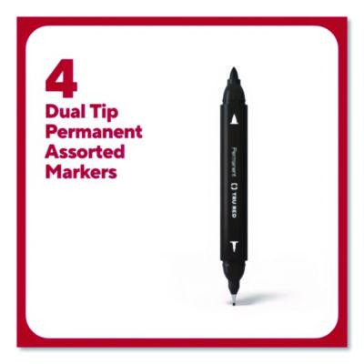 Permanent Marker, Pen-Style Twin-Tip, Extra-Fine/Fine Bullet/Needle Tips, Assorted Colors, 4/Pack