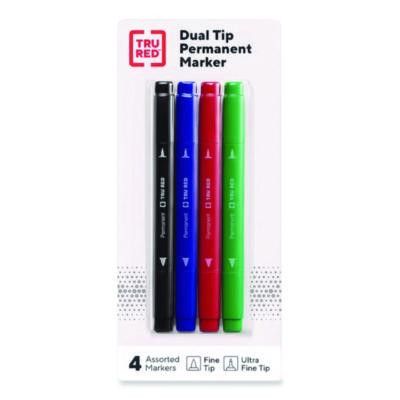 Permanent Marker, Pen-Style Twin-Tip, Extra-Fine/Fine Bullet/Needle Tips, Assorted Colors, 4/Pack