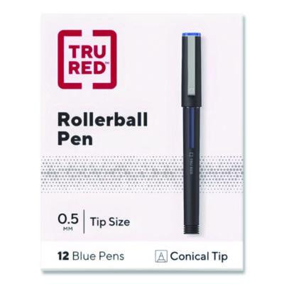 Rollerball Pen, Stick, Fine 0.5 Mm, Blue Ink, Black/Blue/Clear Barrel, Dozen