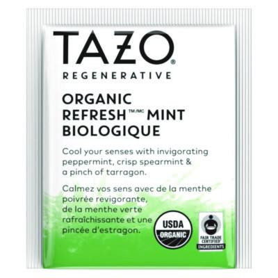 Tea Bags, Organic Refresh Mint, 16/Box, 6 Boxes/Carton