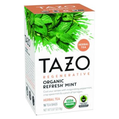 Tea Bags, Organic Refresh Mint, 16/Box, 6 Boxes/Carton