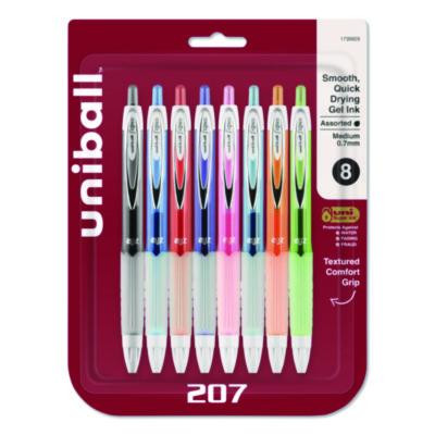 Signo 207 Gel Pen, Retractable, Medium 0.7Mm, Assorted Ink And Barrel Colors, 8/Pack
