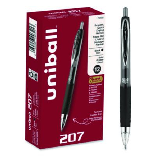 Signo 207 Gel Pen, Retractable, Bold 1 Mm, Black Ink, Smoke/Black Barrel, Dozen