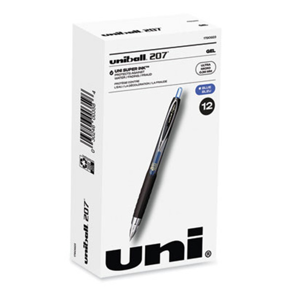 207 Ultra Micro Gel Pen, Retractable, Ultra-Micro 0.38 Mm, Blue Ink, Clear/Black Barrel