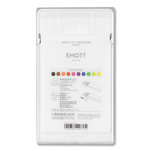 Emott Porous Point Pen, Stick, Fine 0.4 Mm, Assorted Ink Colors, White Barrel, 10/Pack