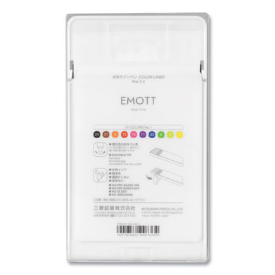 Emott Porous Point Pen, Stick, Fine 0.4 Mm, Assorted Ink Colors, White Barrel, 10/Pack