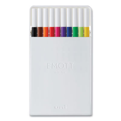 Emott Porous Point Pen, Stick, Fine 0.4 Mm, Assorted Ink Colors, White Barrel, 10/Pack