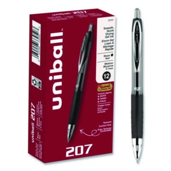 Signo 207 Gel Pen, Retractable, Medium 0.7 Mm, Black Ink, Smoke/Black Barrel, Dozen