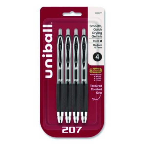 Signo 207 Gel Pen, Retractable, Medium 0.7 Mm, Black Ink, Smoke/Black Barrel, 4/Pack