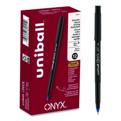 Onyx Rollerball Pen, Stick, Micro 0.5 Mm, Blue Ink, Black/Blue Barrel, Dozen