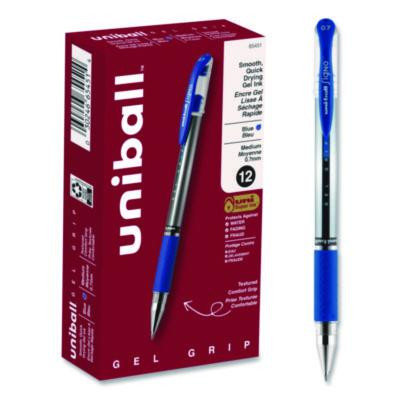 Signo Grip Gel Pen, Stick, Medium 0.7 Mm, Blue Ink, Clear/Blue/Silver Barrel, Dozen