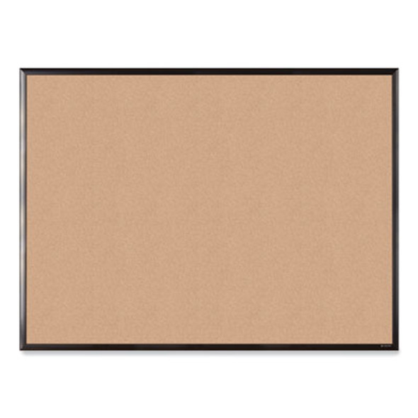 Cork Bulletin Board With Aluminum Frame, 48" x 36" (Actual Size: 47" x 35"), Tan Surface, Black Aluminum Frame