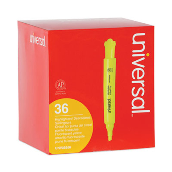 Desk Highlighter Value Pack, Fluorescent Yellow Ink, Chisel Tip, Yellow Barrel, 36/Pack