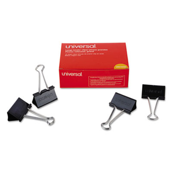 Binder Clips, Large, Black/Silver, 12/Box