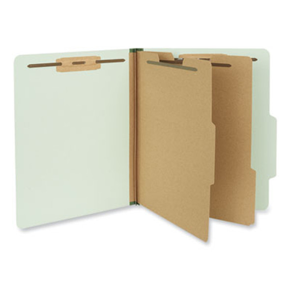 Pressboard Classification Folders, 2/5 Tab: Right Of Center, Expand 2", 2 Divider, 6 Fastener, Letter Size, Gray-Green, 10/Bx