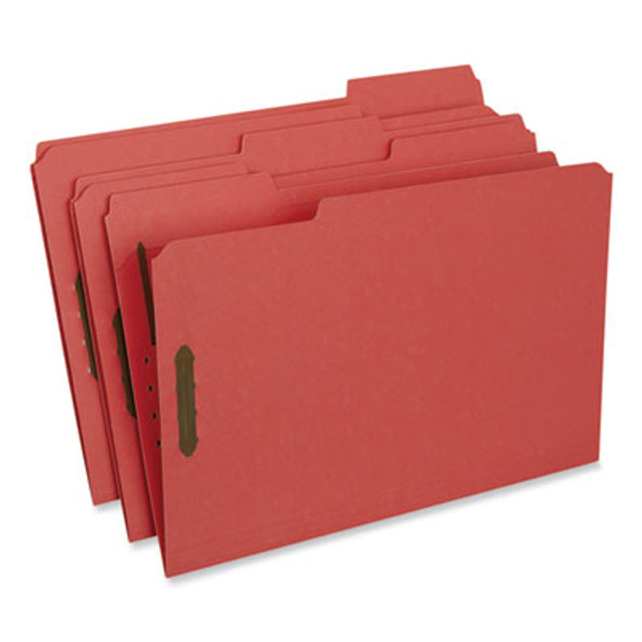 Deluxe Reinforced Top Tab Fastener Folders, 1/3-Cut Tab: Assorted, Expands 0.75", 2 Fasteners, Legal Size, Red, 50/Box