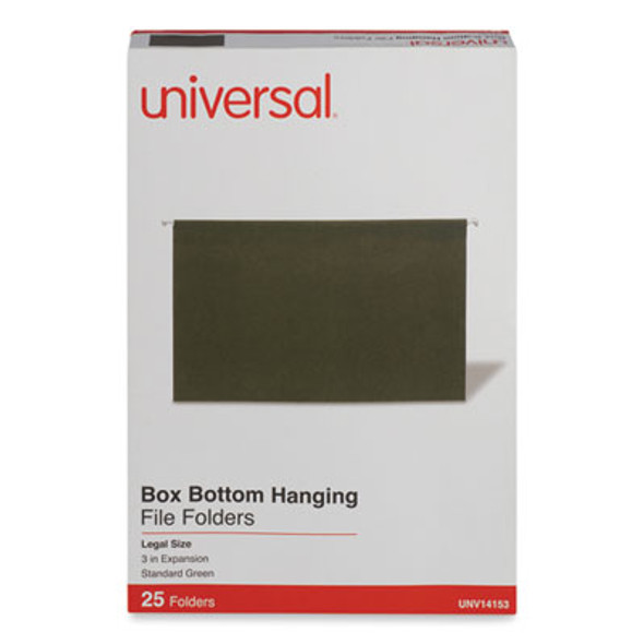 Box Bottom Hanging File Folders, 3" Capacity, Legal Size, 1/5-Cut Tabs, Standard Green, 25/Box