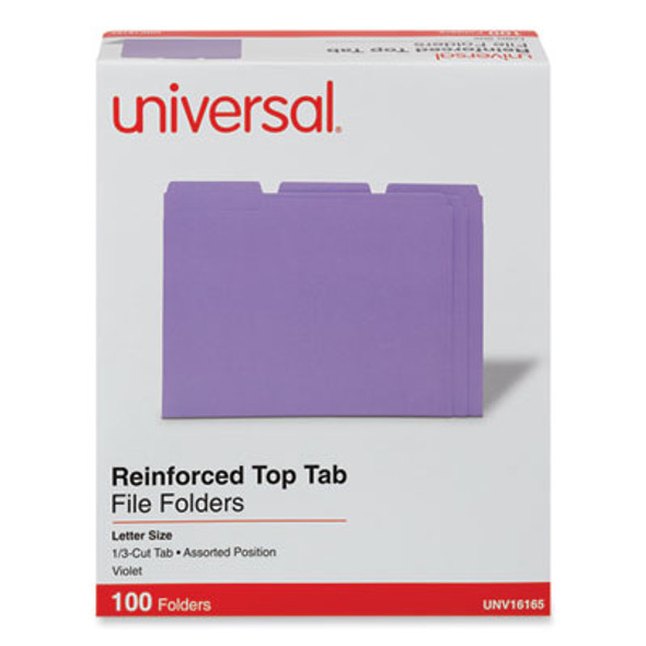 Reinforced Top-Tab File Folders, 1/3-Cut Tabs: Assorted, Letter Size, 1" Expansion, Violet, 100/Box