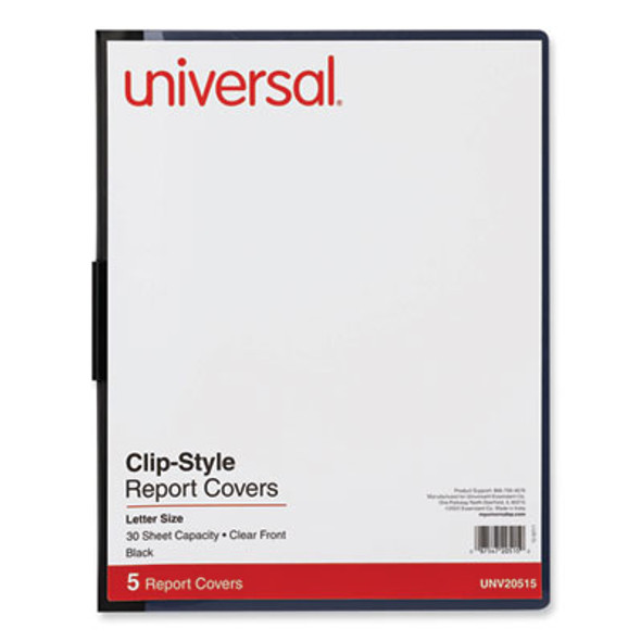 Clip-Style Report Cover, Clip Fastener, 8.5 X 11, Clear/Black, 5/Pack