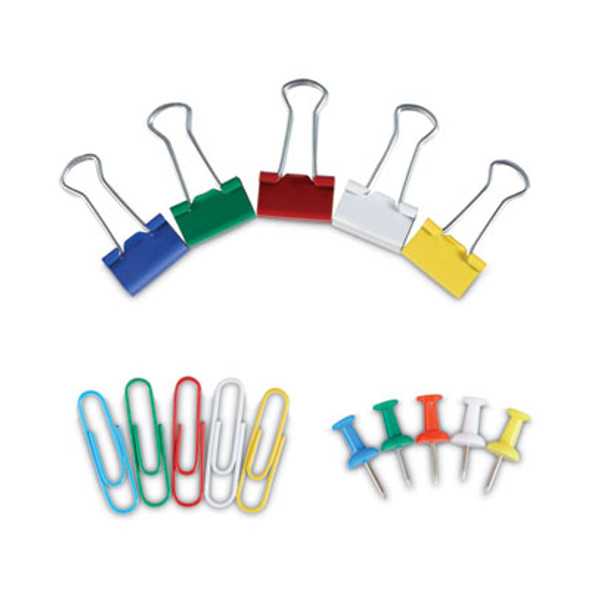 Combo Clip Pack With 3-Tier Organizer Tub, (380) Small Paper Clips, (280) Push Pins, (46) Small Binder Clips, Assorted Colors