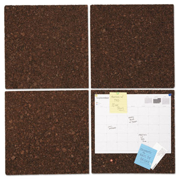 Cork Tile Panels, Authentic Natural Cork Surface, 12" x 0.38" x 12", Dark Brown, 4/Pack
