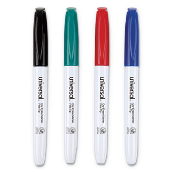 Pen Style Dry Erase Marker, Fine Bullet Tip, Assorted Colors, 4/Set