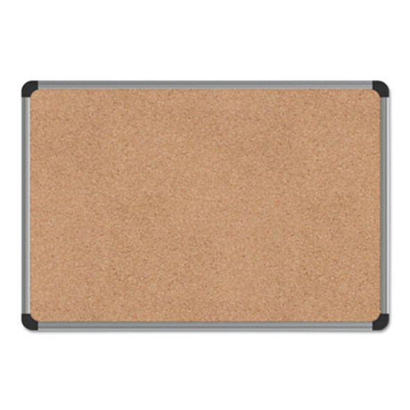 Cork Board With Aluminum Frame, 24" x 18", Tan Surface, Satin Aluminum Frame