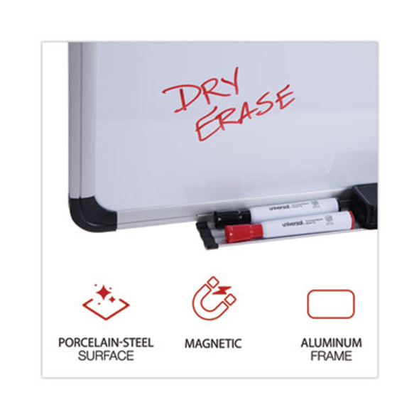 Deluxe Porcelain Magnetic Dry Erase Board, 48" x 36", White Surface, Silver/Black Aluminum Frame