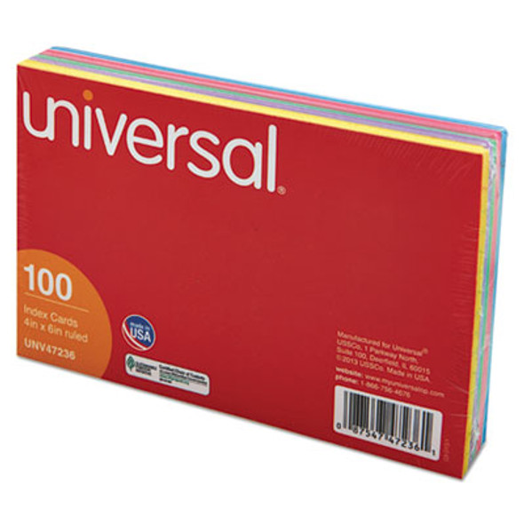 Index Cards, Ruled, 4 X 6, Assorted, 100/Pack