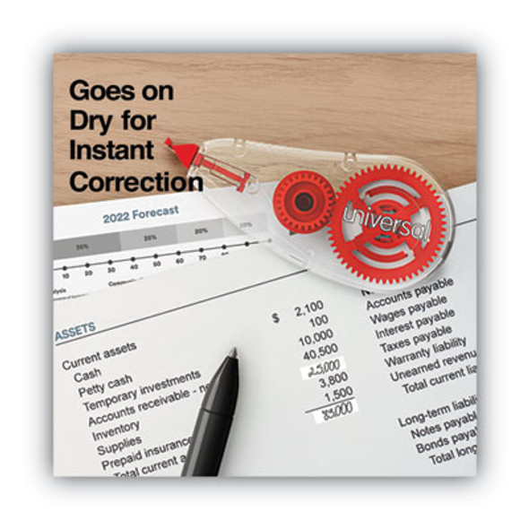 Correction Tape Dispenser, Non-Refillable, 0.2" x 26.25 Ft, White Tape, Clear/Red Dispenser, 6/Box