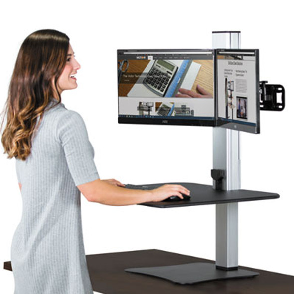 High Rise Electric Dual Monitor Standing Desk Workstation, 28" X 23" X 20.25", Black/Aluminum